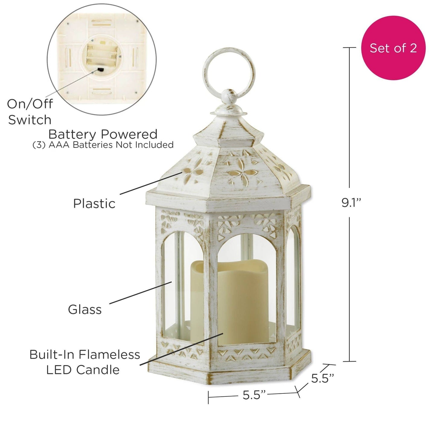 LED White Hexagon Distressed Lantern