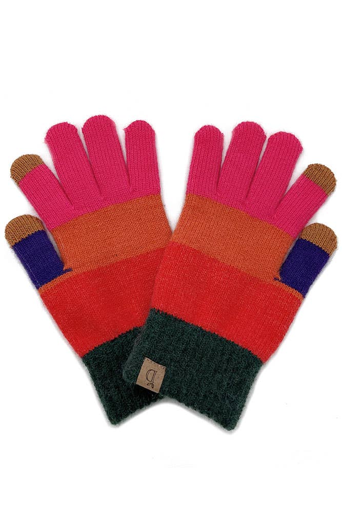yellow tip glove Color Block Knit Touch Gloves: Neon Yellow striped glove
