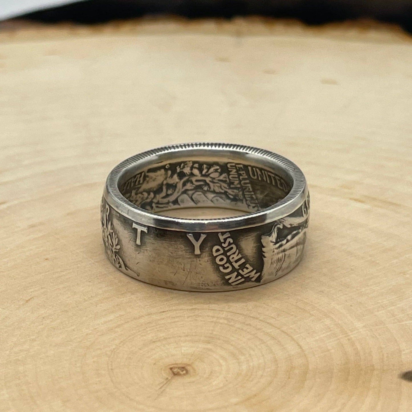 Walking Liberty Silver Half Dollar Coin Ring: 12 / Patina