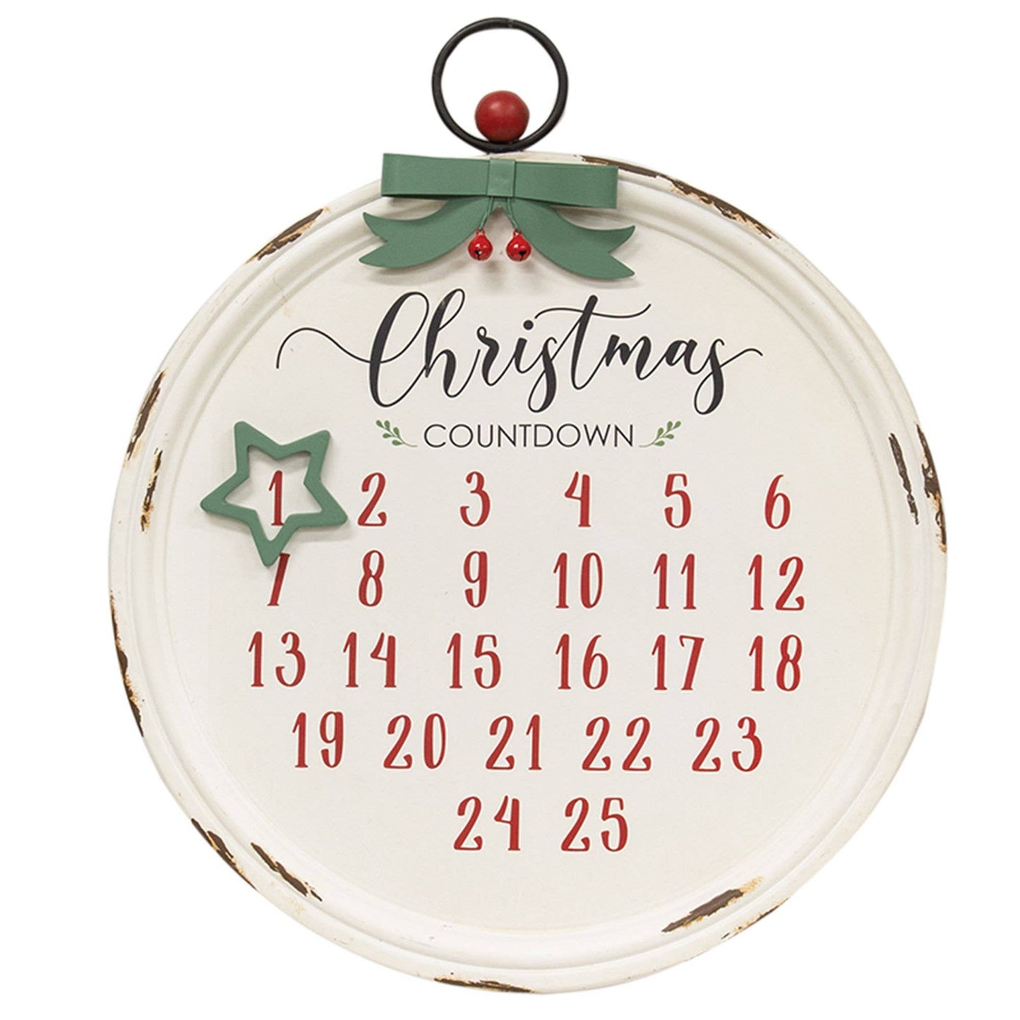 Distressed Christmas Bulb Countdown Calendar w/Star Magnet