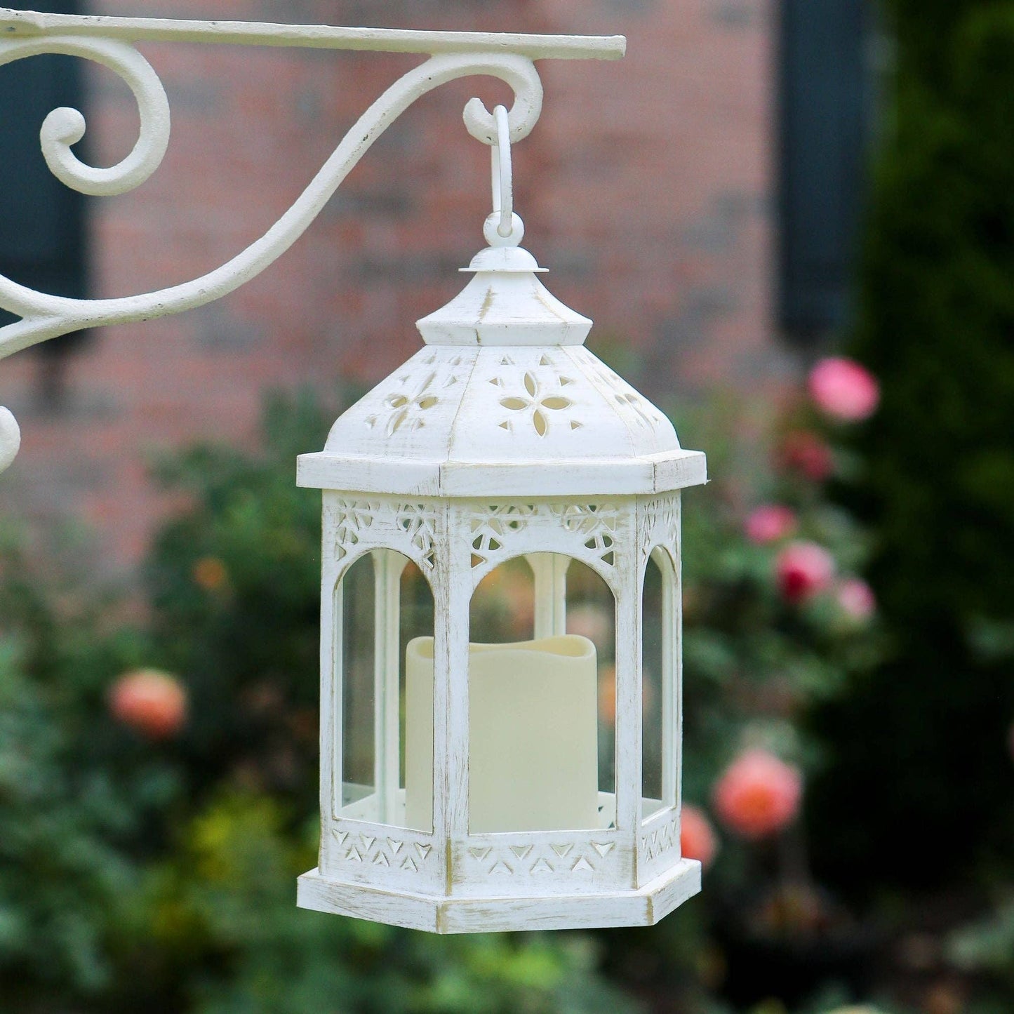 LED White Hexagon Distressed Lantern