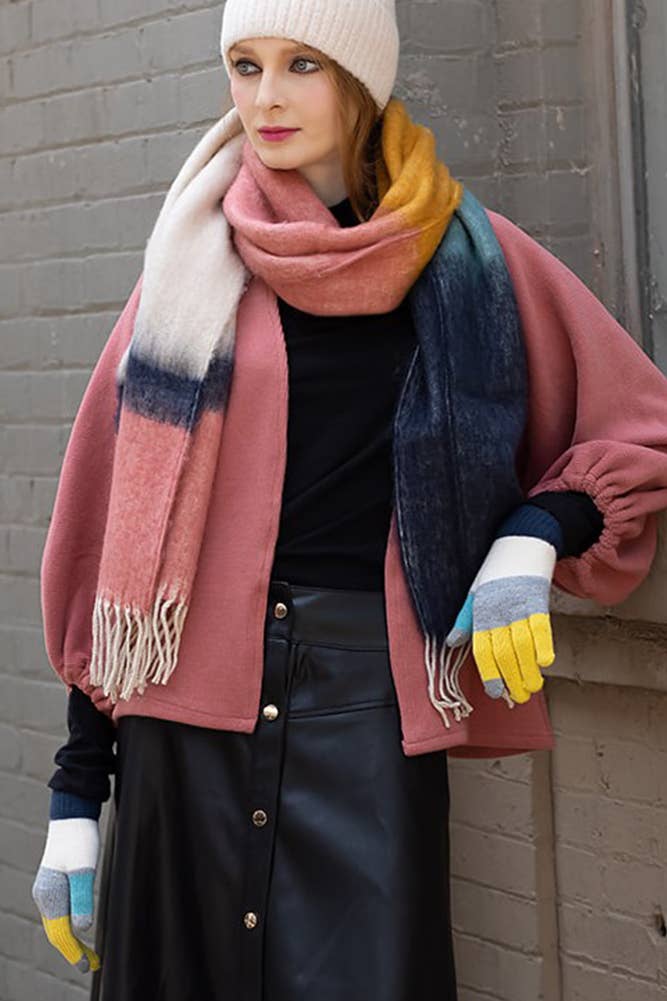 yellow tip glove Color Block Knit Touch Gloves: Neon Yellow striped glove