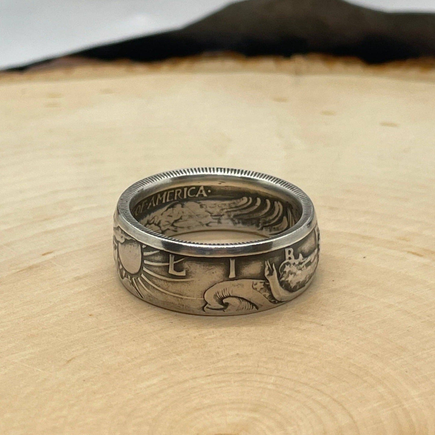 Walking Liberty Silver Half Dollar Coin Ring: 12 / Patina