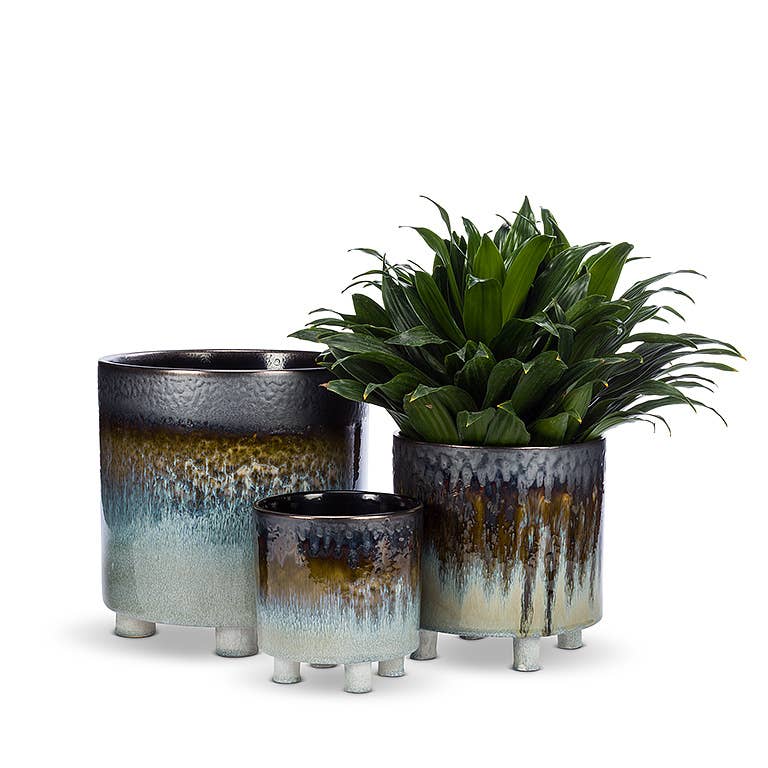 Sm Ombre Glaze Planter w/Feet-6"H