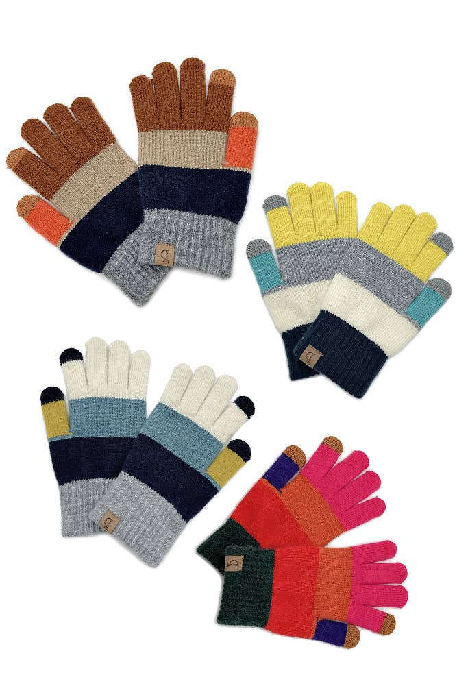 yellow tip glove Color Block Knit Touch Gloves: Neon Yellow striped glove