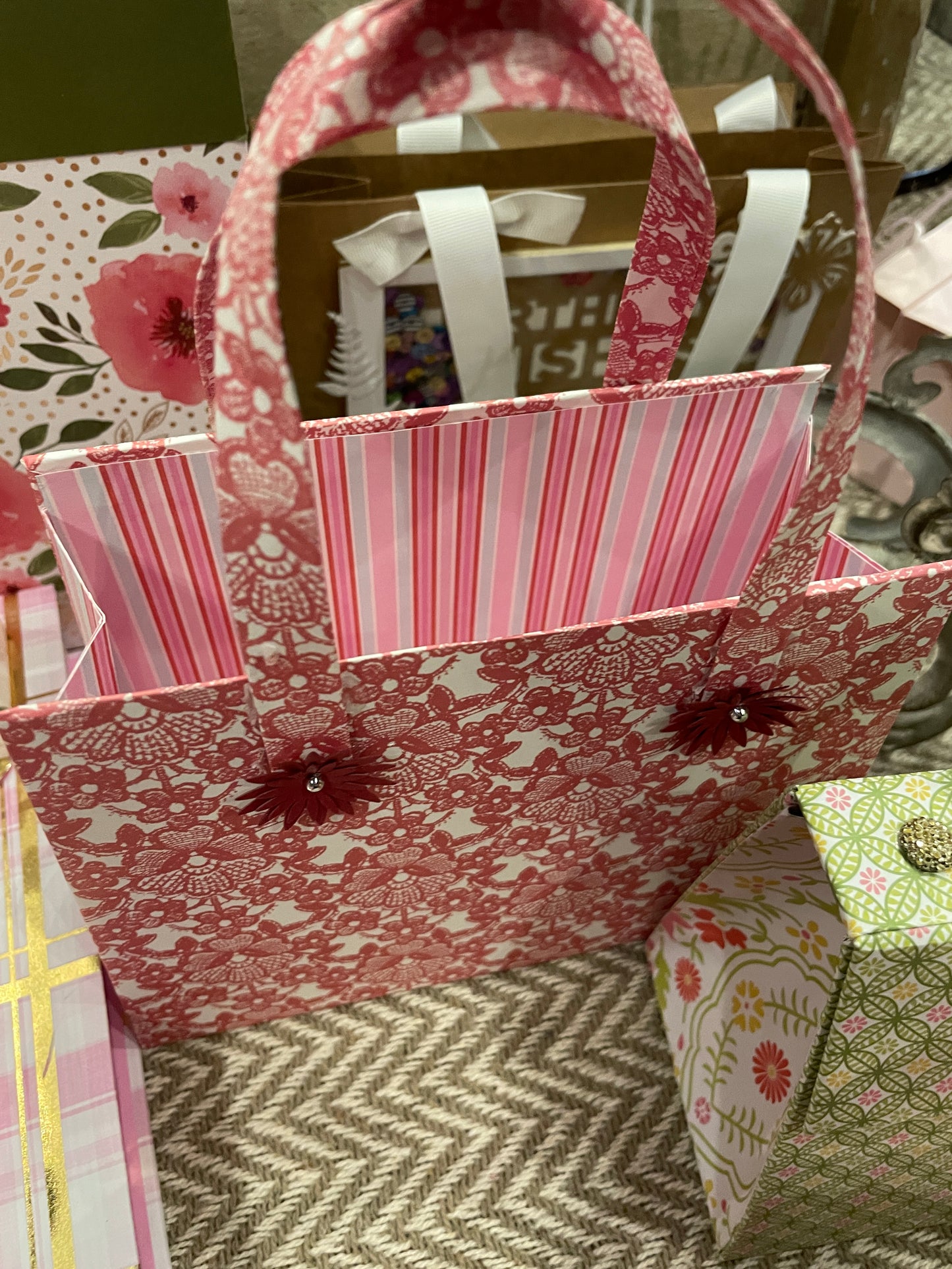 Pink purse with large straps - stripped inside