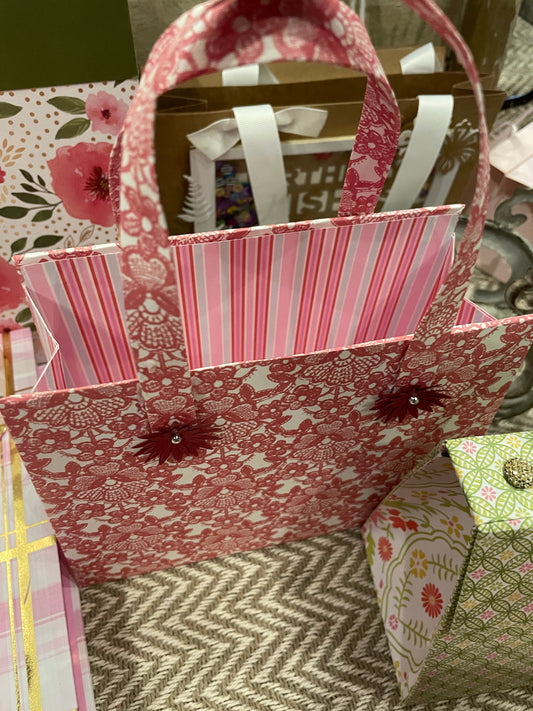 Pink purse with large straps - stripped inside
