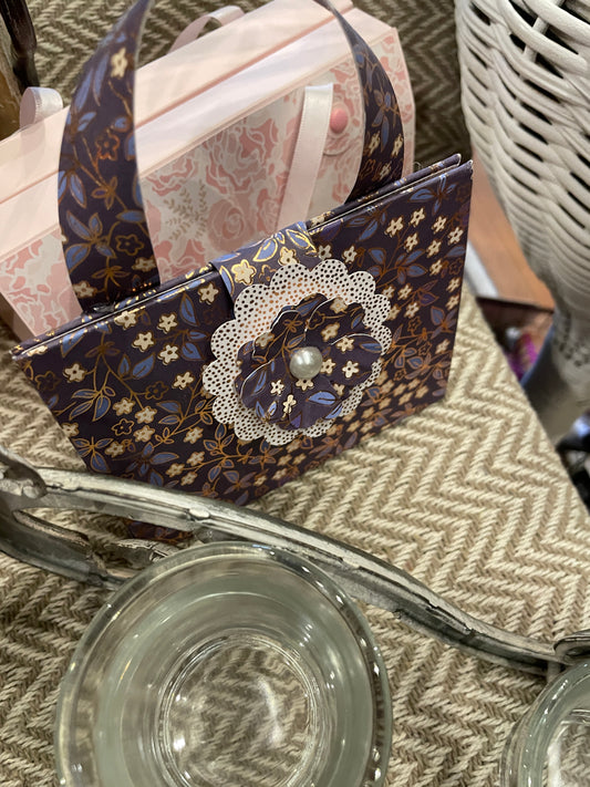 Purple Bag Purse with White Purple Flower
