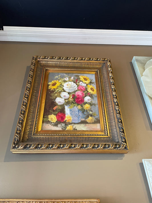 Red White Yellow Flower Picture gold Frame