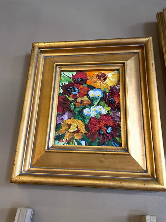 Modern Oil Floral Gold Frame Picture