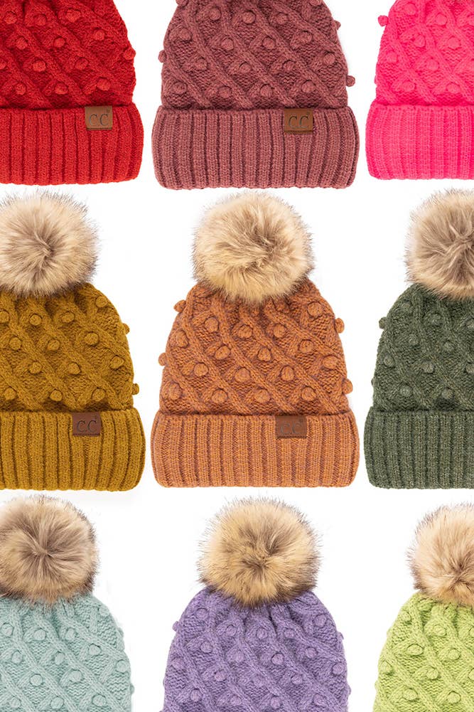 C.C Bobble Beanie Hat: Rose