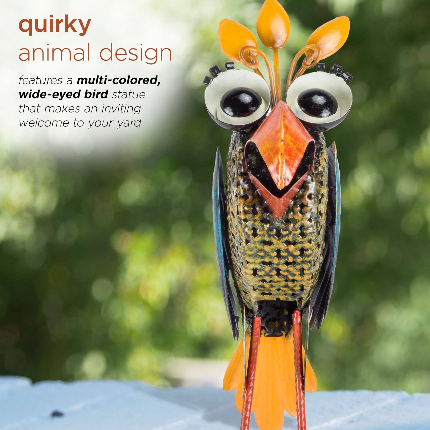 Alpine Corporation Quirky Metal Wide-Eyed Yellow Chest Bird