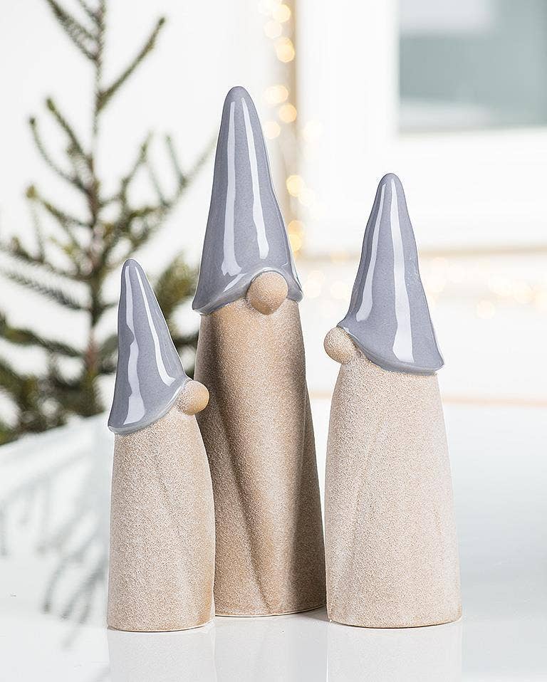 S/3 Grey Hat Gnomes-6.5-10"H