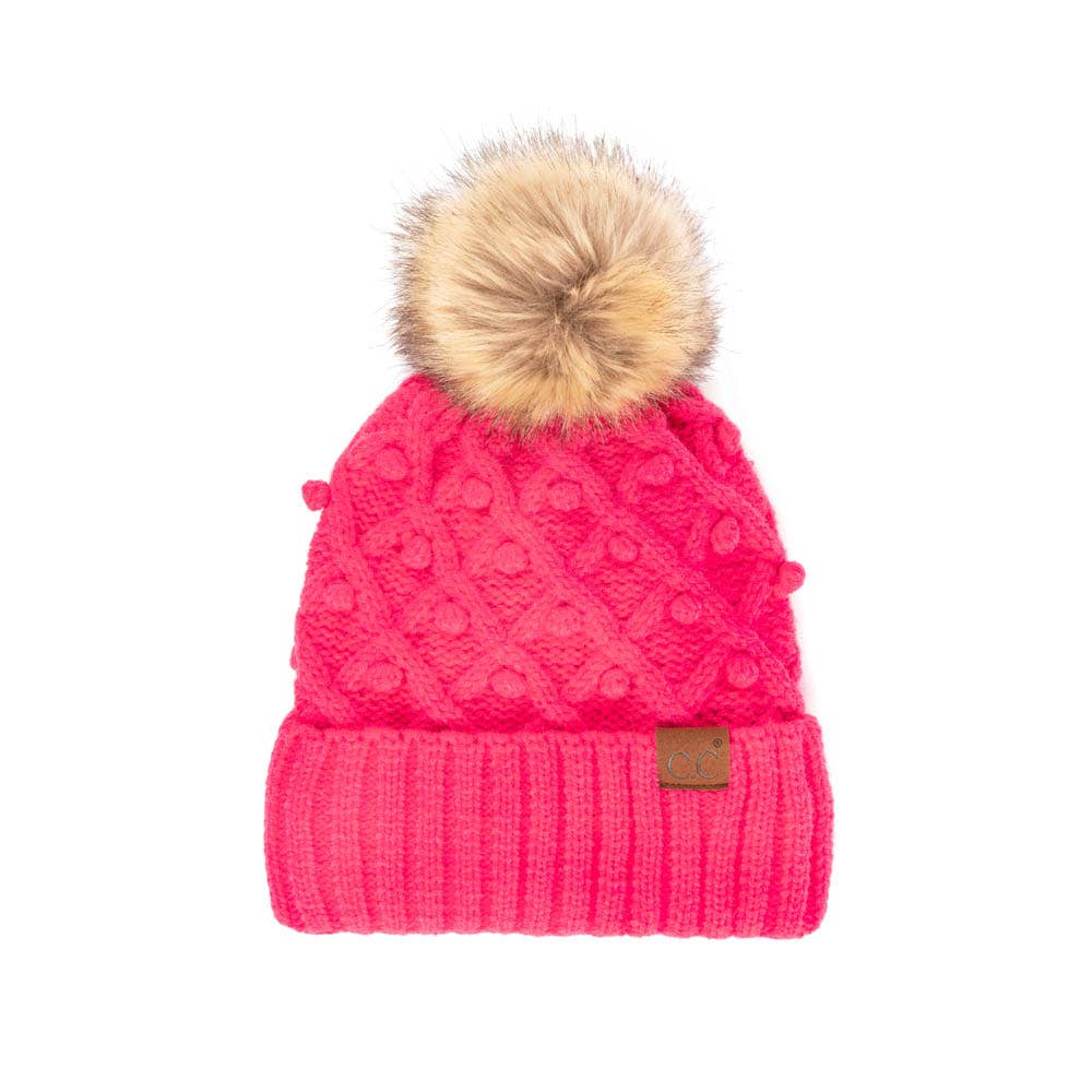C.C Bobble Beanie Hat: Rose