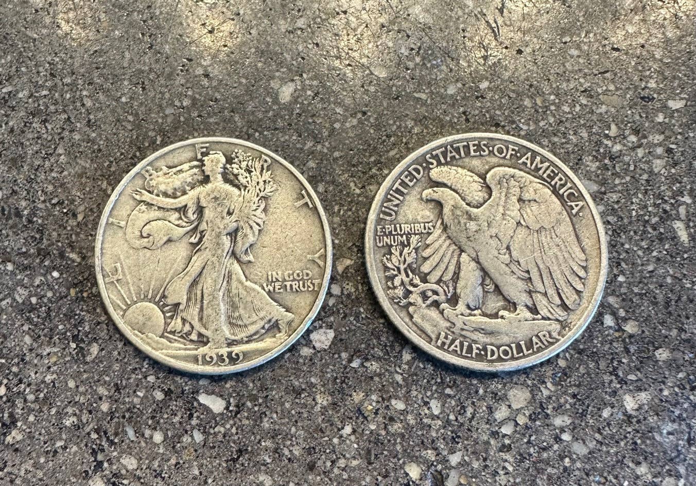 Walking Liberty Silver Half Dollar Coin Ring: 12 / Patina