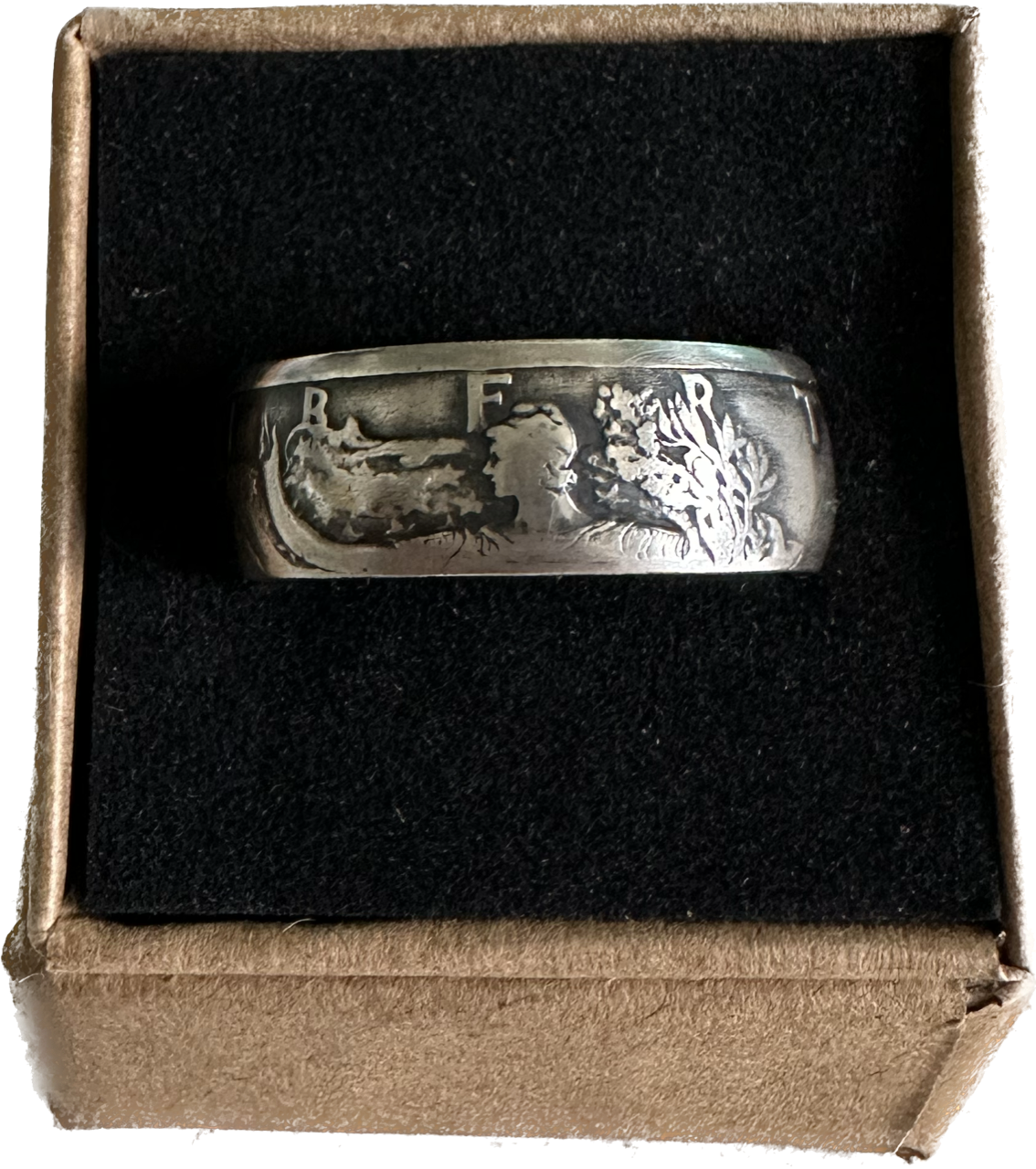 Walking Liberty Silver Half Dollar Coin Ring: 12 / Patina