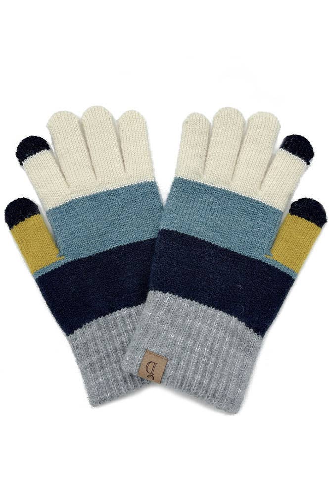 yellow tip glove Color Block Knit Touch Gloves: Neon Yellow striped glove
