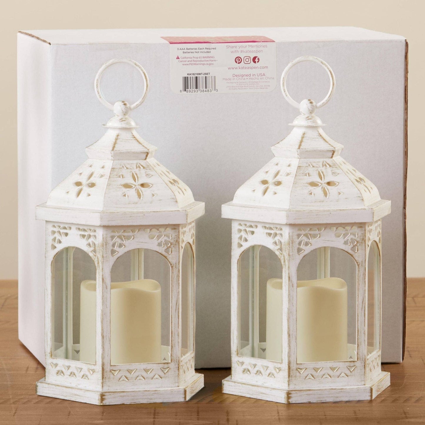 LED White Hexagon Distressed Lantern