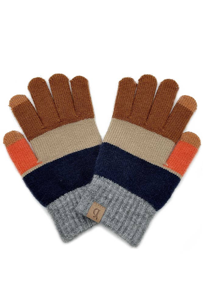 yellow tip glove Color Block Knit Touch Gloves: Neon Yellow striped glove