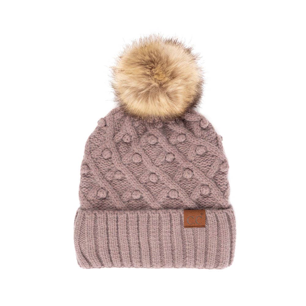 C.C Bobble Beanie Hat: Rose
