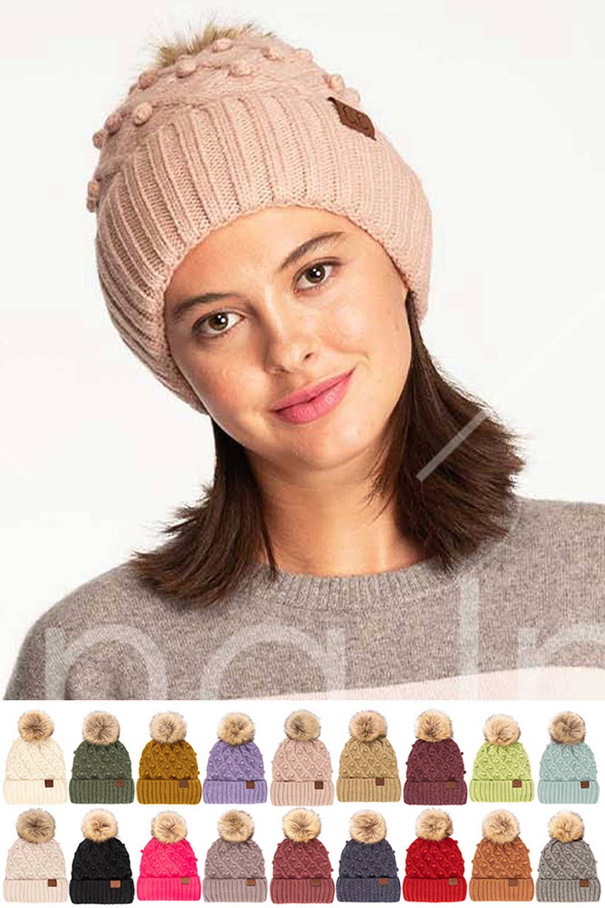 C.C Bobble Beanie Hat: Rose