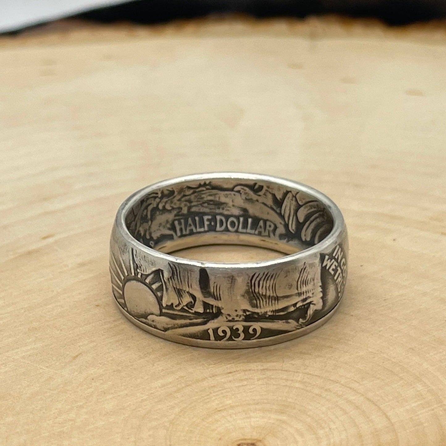 Walking Liberty Silver Half Dollar Coin Ring: 12 / Patina