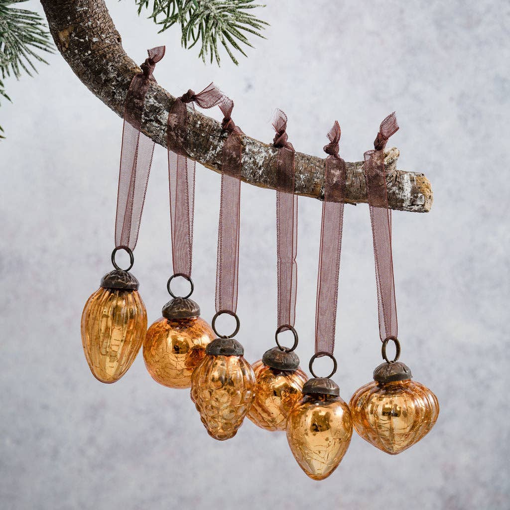 Set of 6 Small Mixed design 1" Honey Crackle Glass Baubles