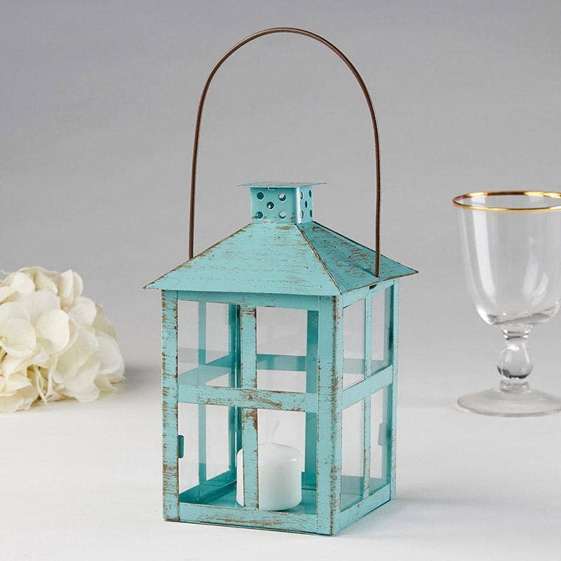Vintage Blue Distressed Lantern - Large