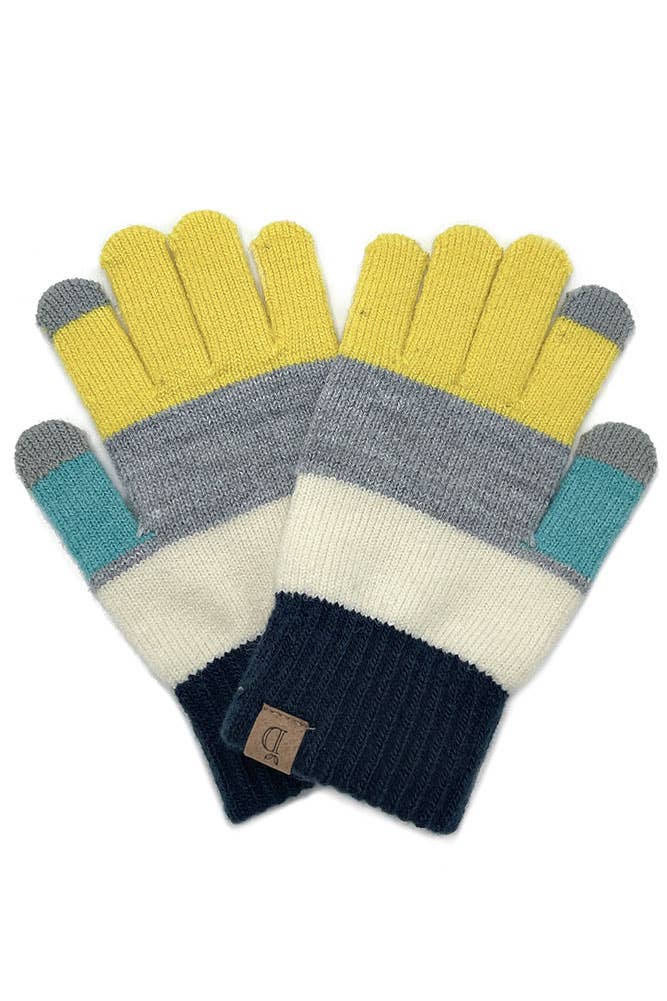 yellow tip glove Color Block Knit Touch Gloves: Neon Yellow striped glove