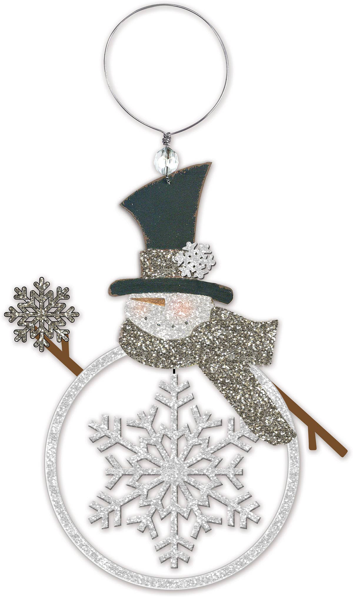Glittery Snowman & Snowflake Ornament