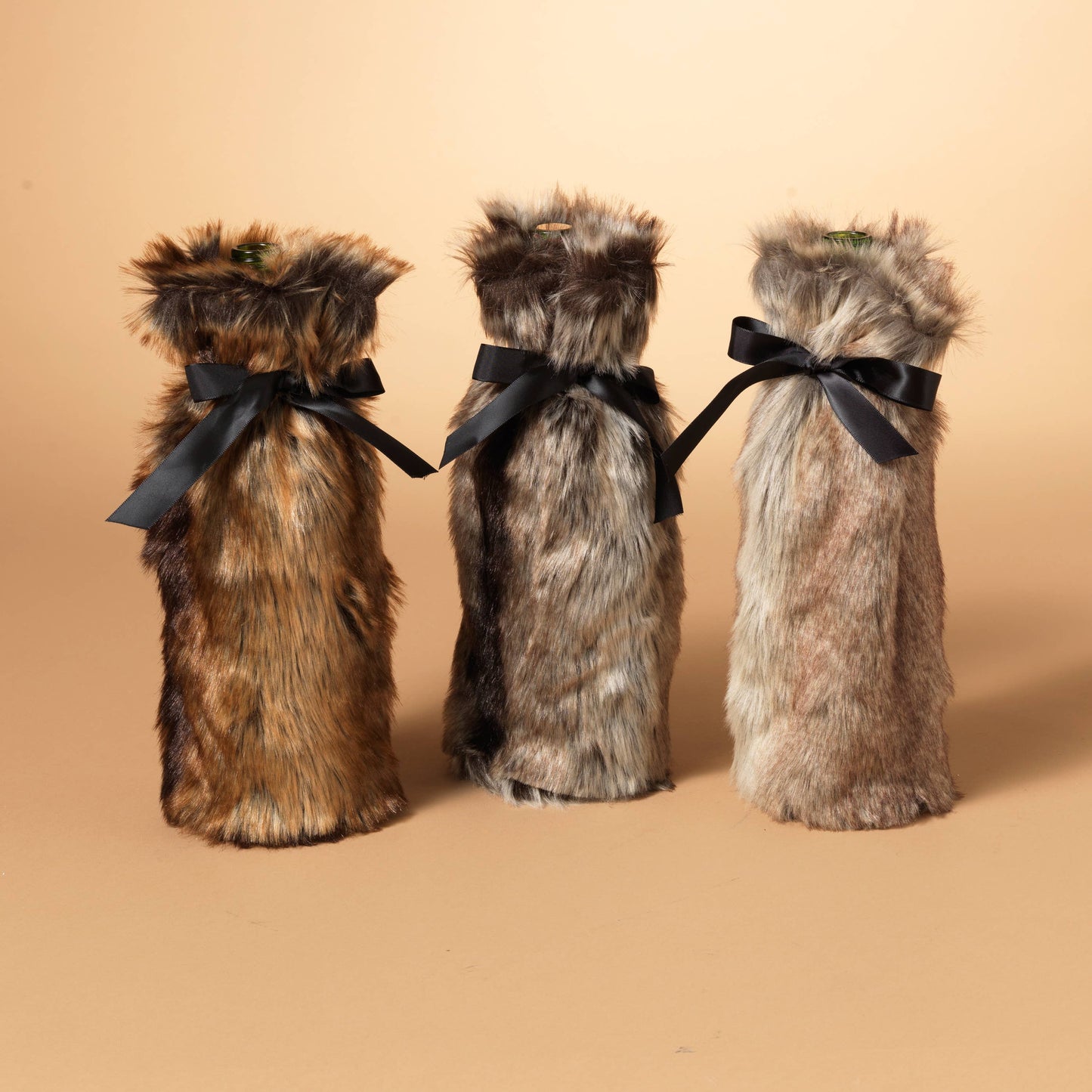 12.6"H Faux Fur Wine Bottle Co