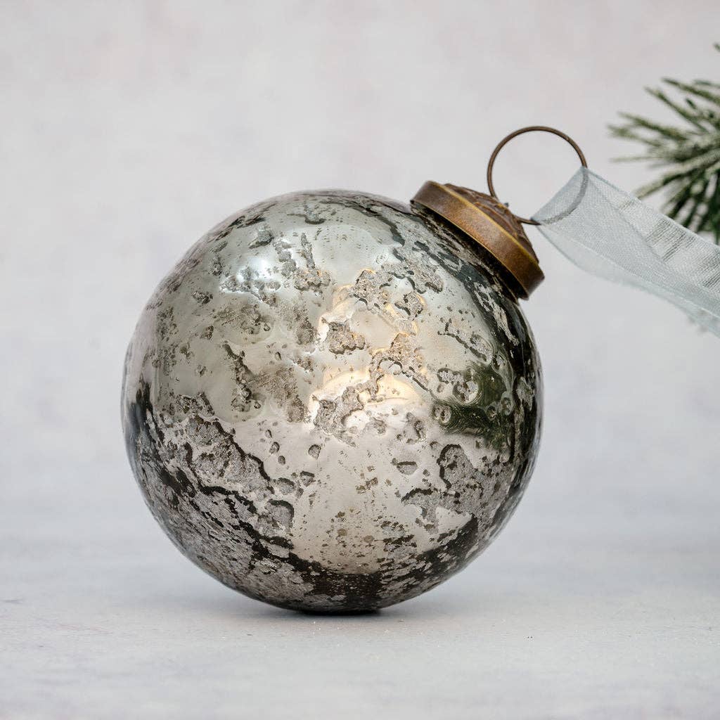 3" Large Smoke Antique Foil Glass Bauble