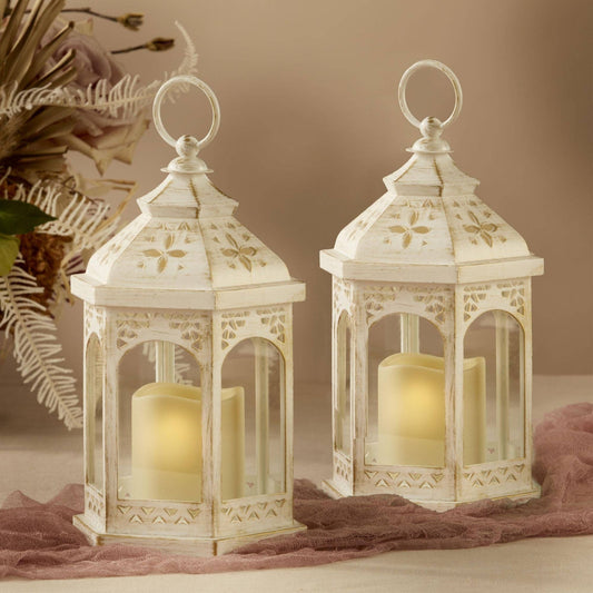 LED White Hexagon Distressed Lantern