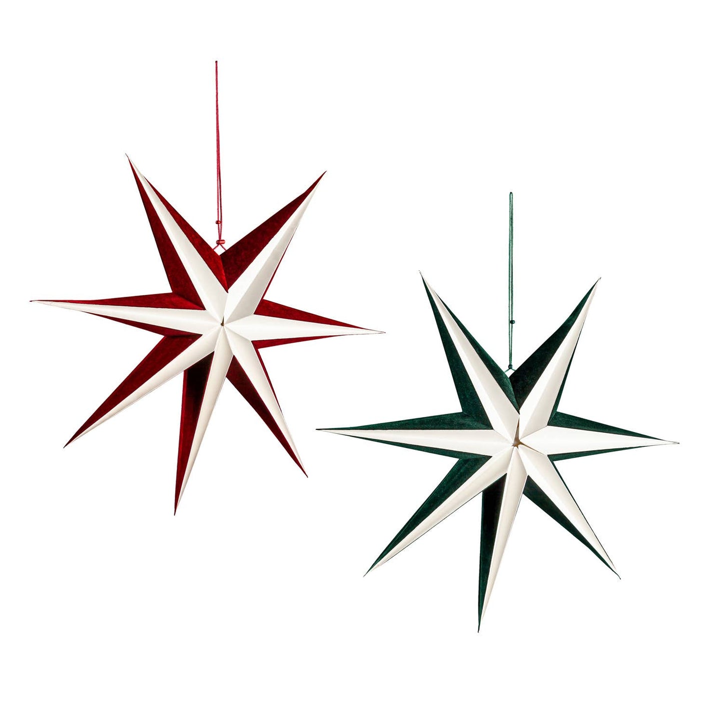 LED Foldable Paper Star with Velvet, 2 Asst: Red/Green