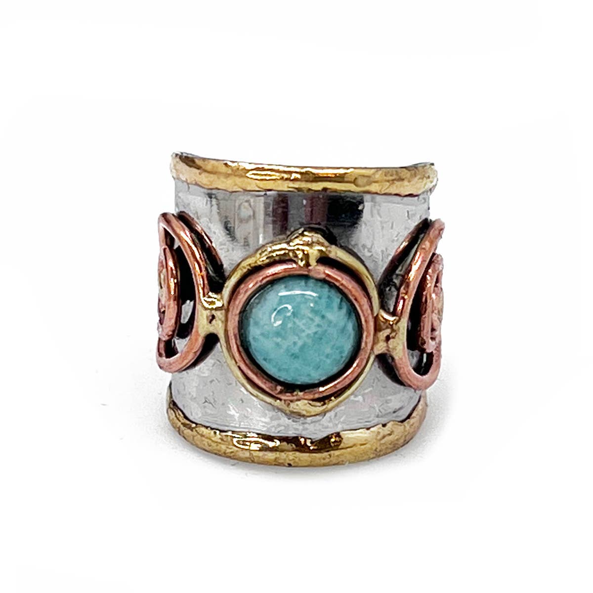 Mixed Metal Cuff Ring with Single Stone - Multiple Styles: Moonstone