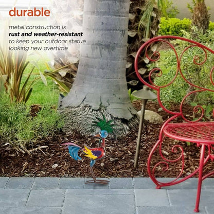 Alpine Metal Wacky Tropical Rooster Décor with Blue Tail