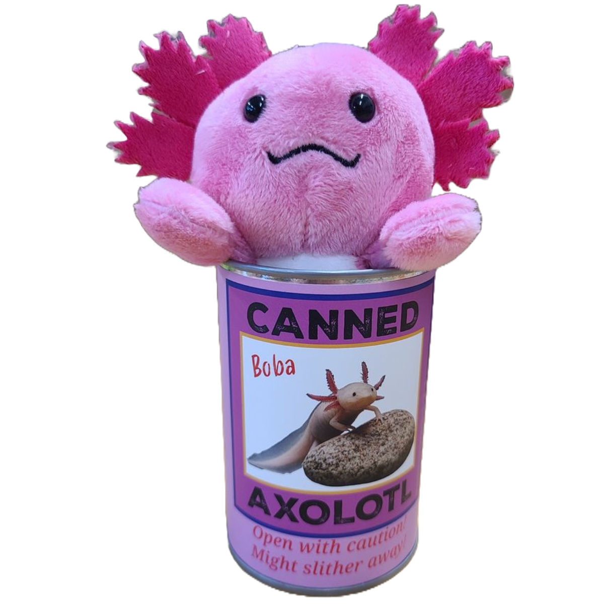 Canned Axolotl | Stuffed Animal Plush w/Jokes | Unique Gift: Standard Lid