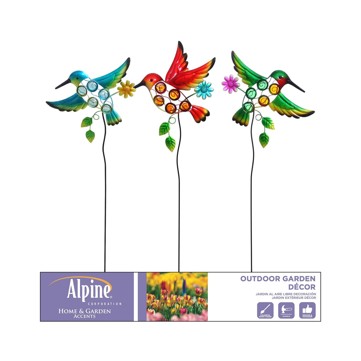 Alpine Corporation Metal & Glass Hummingbird Garden Stakes