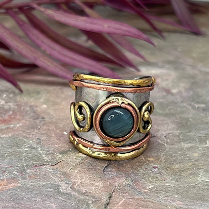 Mixed Metal Cuff Ring with Single Stone - Multiple Styles: Moonstone