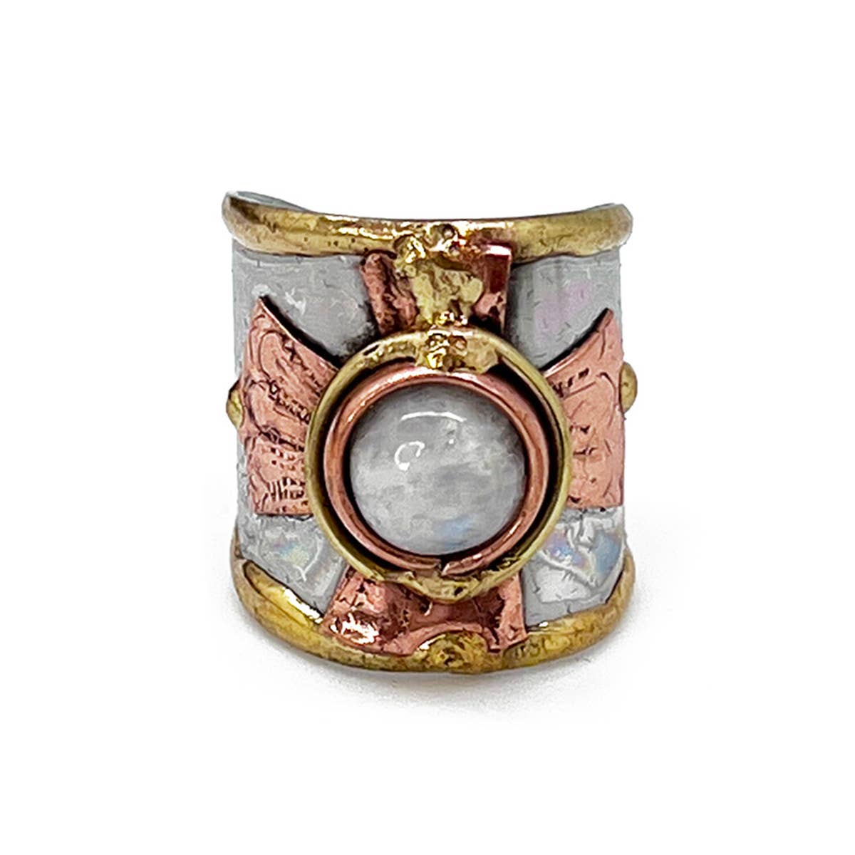 Mixed Metal Cuff Ring with Single Stone - Multiple Styles: Moonstone