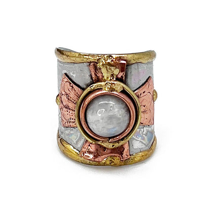 Mixed Metal Cuff Ring with Single Stone - Multiple Styles: Moonstone