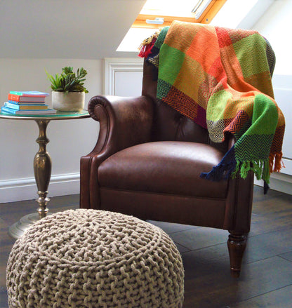 Check Herringbone Multicoloured Throw - 100% Cotton: 150 x 200cm