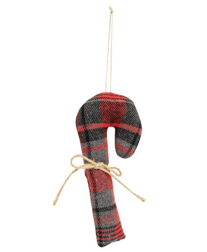 Christmas Plaid Fabric Candy Cane Ornament, 3 Assorted
