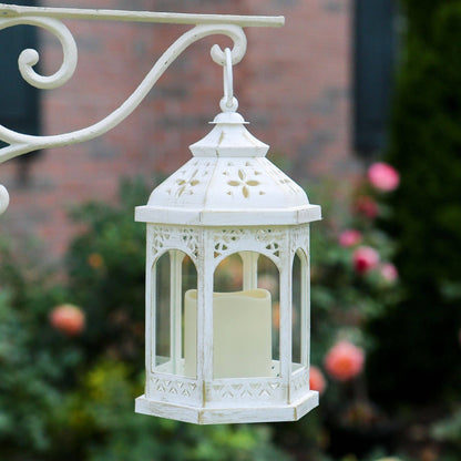 LED White Hexagon Distressed Lantern