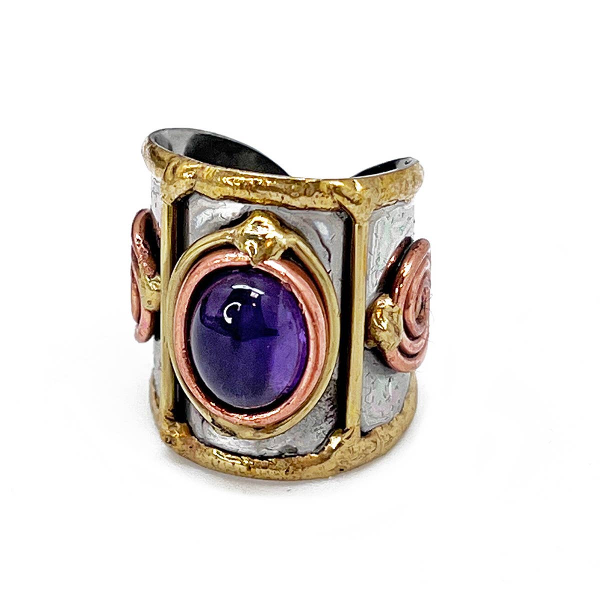 Mixed Metal Cuff Ring with Single Stone - Multiple Styles: Moonstone