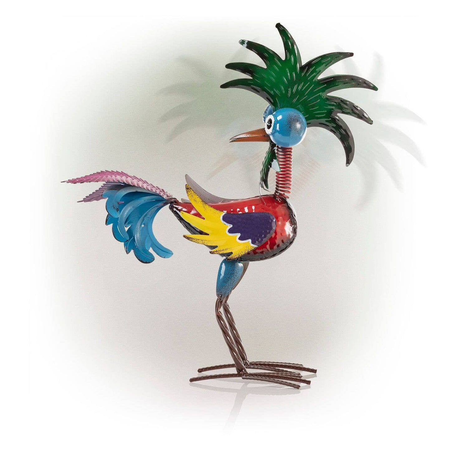 Alpine Metal Wacky Tropical Rooster Décor with Blue Tail