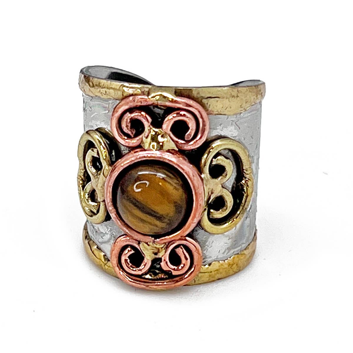 Mixed Metal Cuff Ring with Single Stone - Multiple Styles: Moonstone
