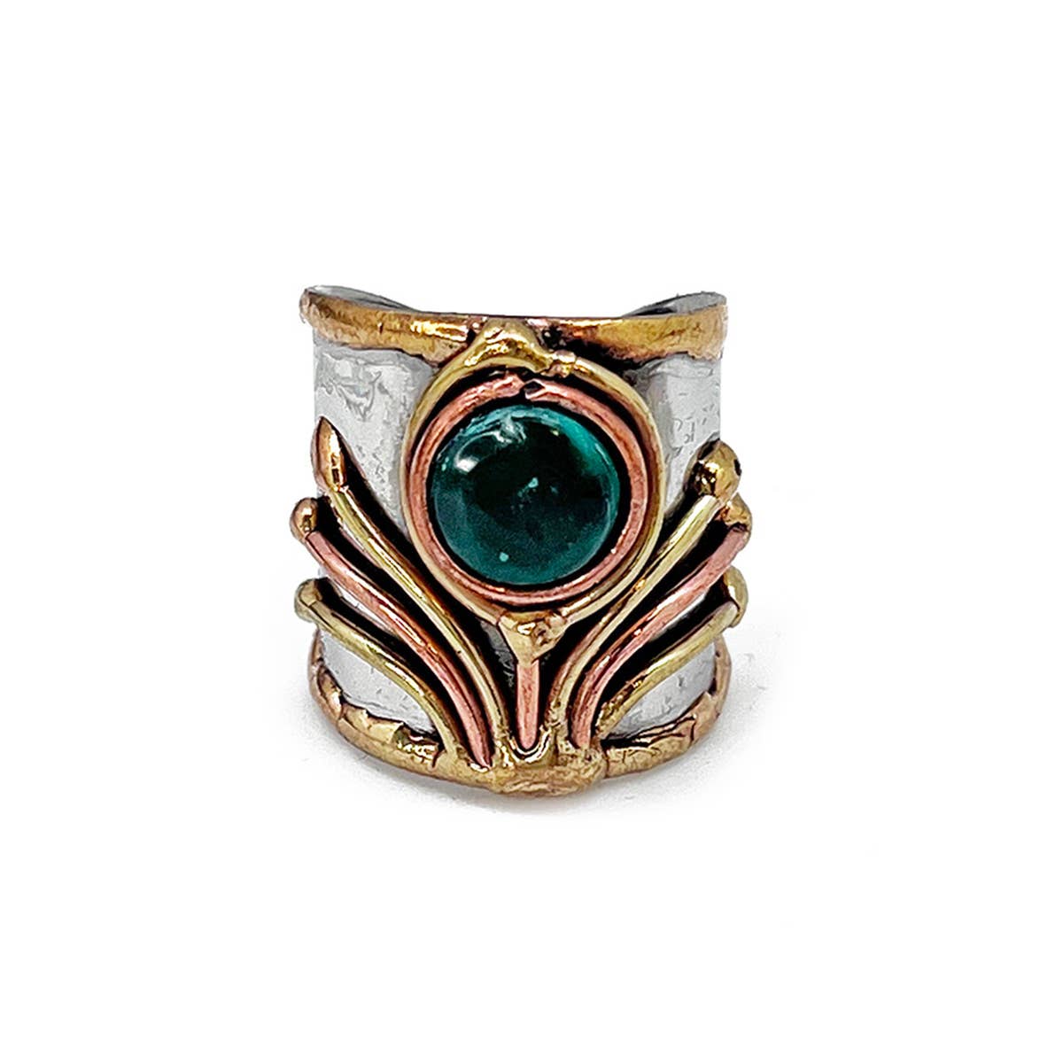 Mixed Metal Cuff Ring with Single Stone - Multiple Styles: Moonstone