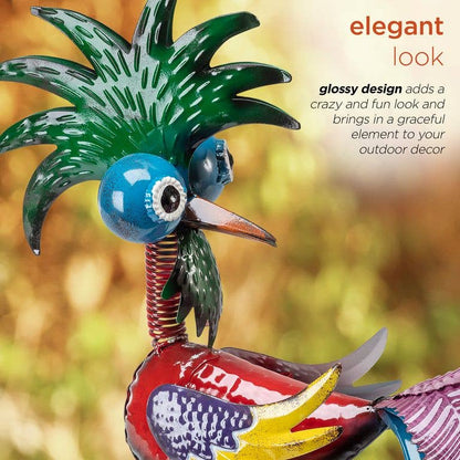 Alpine Metal Wacky Tropical Rooster Décor with Blue Tail