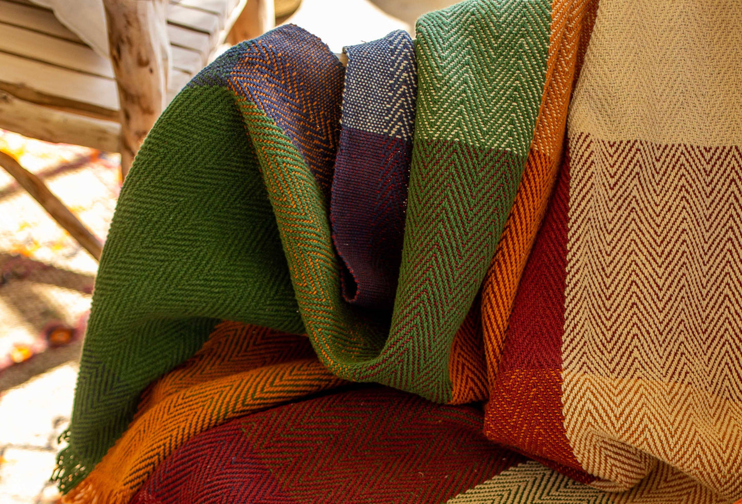 Check Herringbone Multicoloured Throw - 100% Cotton: 150 x 200cm